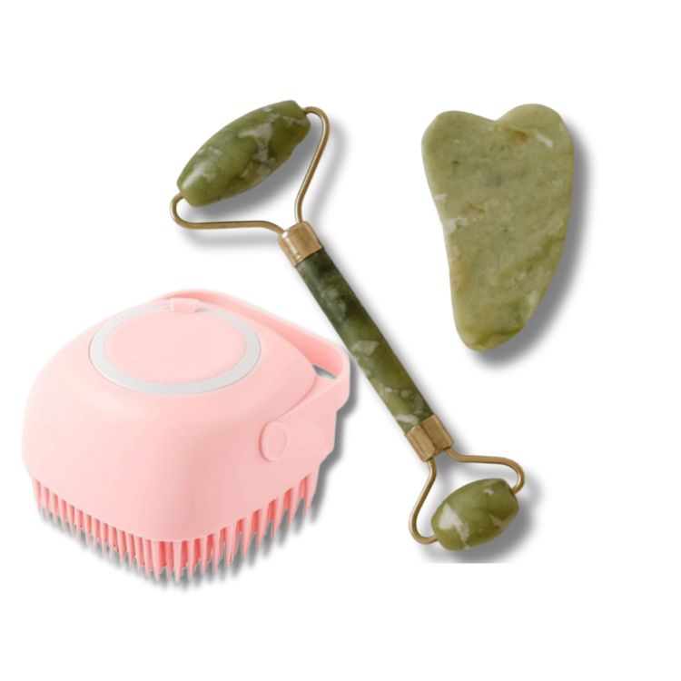 Anti Ageing Facial Massager Jade Roller & Gua Sha  and Bath Body Brush Scrubber Soap Dispenser Skincare Tool